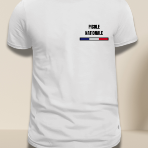 T-shirt floqué en noir "Picole nationale" avec le drapeau français floqué en dessous eu niveau du coeur