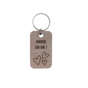 Porte-clé en bois découpé au laser mamie en or