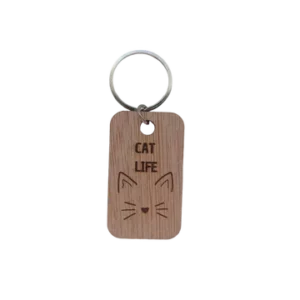 Porte-clé en bois découpé au laser cat life