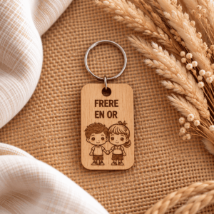 Porte-clés frère en bois gravé Frère en or