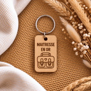 Porte-clés maîtresse en bois gravé Maîtresse en or