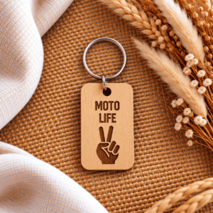 Porte-clés moto en bois gravé Moto Life
