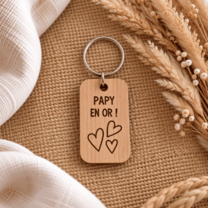 Porte-clés papy en bois gravé Papy en or