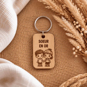 Porte-clés sœur en bois gravé Sœur en or