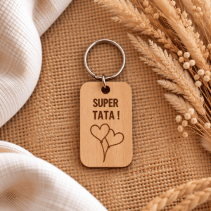 Porte-clés tata en bois gravé Super tata