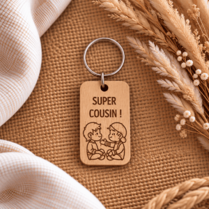 Porte-clés cousin en bois gravé Super cousin