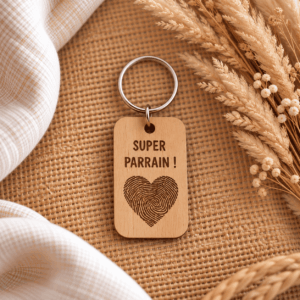 Porte-clés parrain en bois gravé Super parrain
