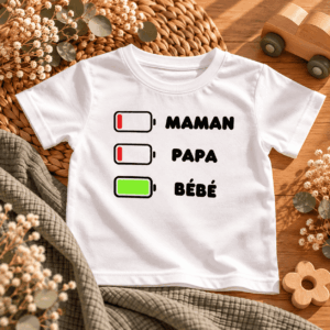 T-shirt enfant avec batteries enfant pleine Papa et Maman déchargées