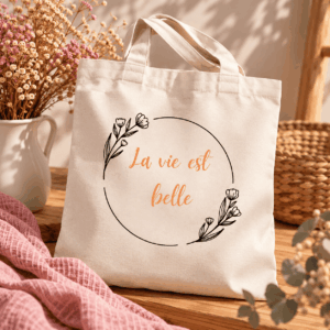 Sac réutilisable La vie est belle avec message positif