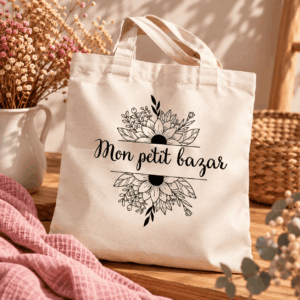 Sac réutilisable Mon petit bazar avec inscription humoristique