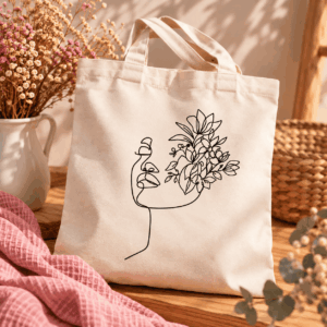 Sac réutilisable avec visage de femme fleuri
