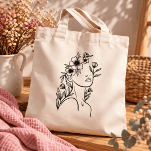 Sac réutilisable avec femme aux cheveux fleuris