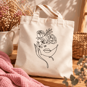 Sac femme avec visage et motif de fleurs