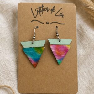 Boucle do'reille triangle couleur turquoise et aquarelle