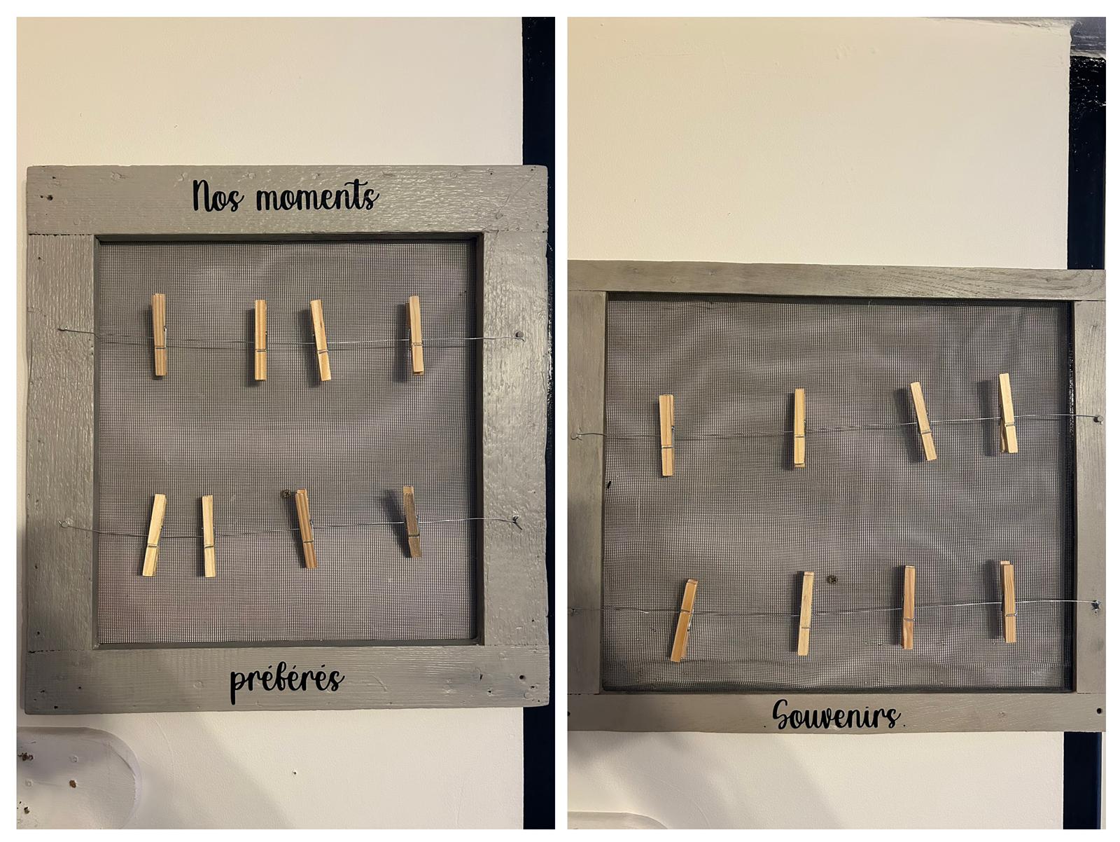 Cadre photo avec pinces en bois inscription souvenirs décoration murale