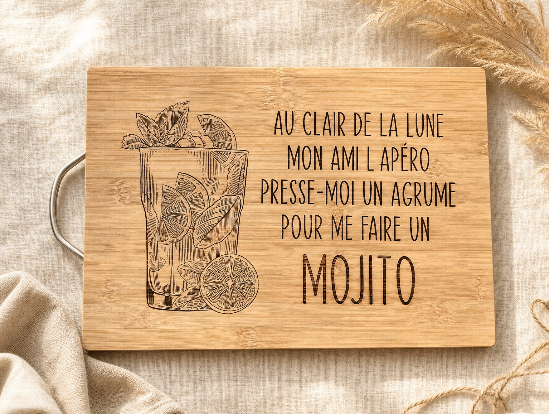 Planche à découper en bambou 20x30 personnalisée par gravure – création artisanale