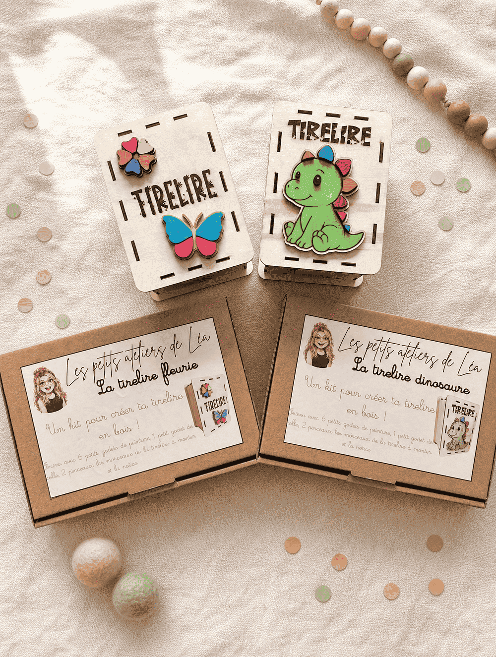 Atelier créatif enfant tirelire à peindre papillon ou dinosaure Les Petits Ateliers de Léa