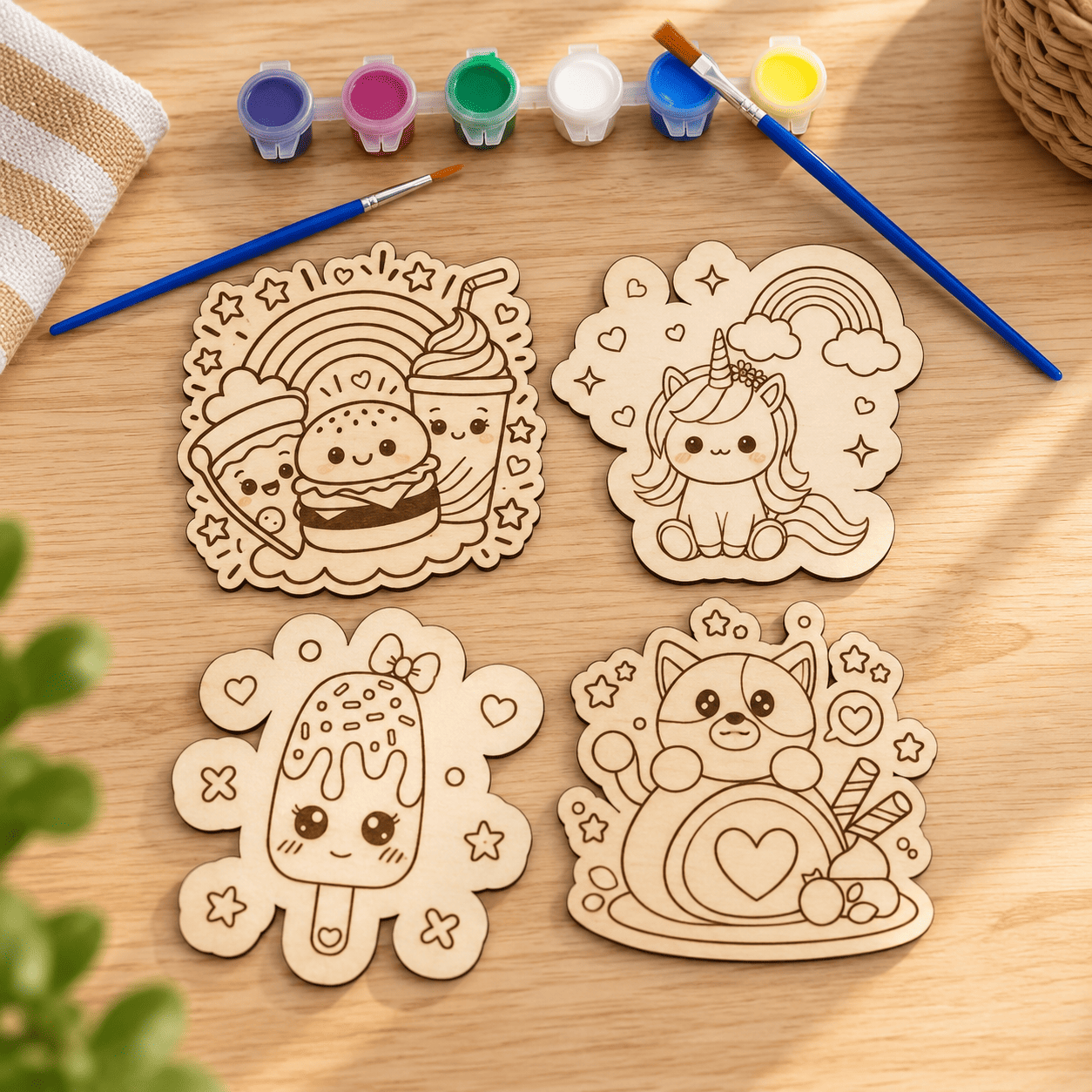 atelier kawaii en bois naturel Kit de coloriage en bois kawaii à peindre pour enfant