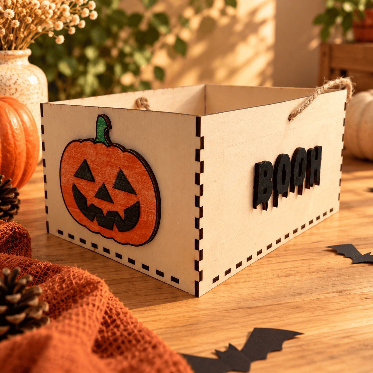 caisse en bois halloween décorée Panier Halloween à fabriquer et peindre pour enfant