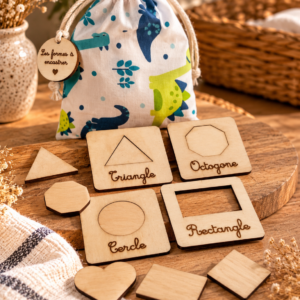 Jeu d'encastrement des formes en bois pour enfant avec 10 cartes