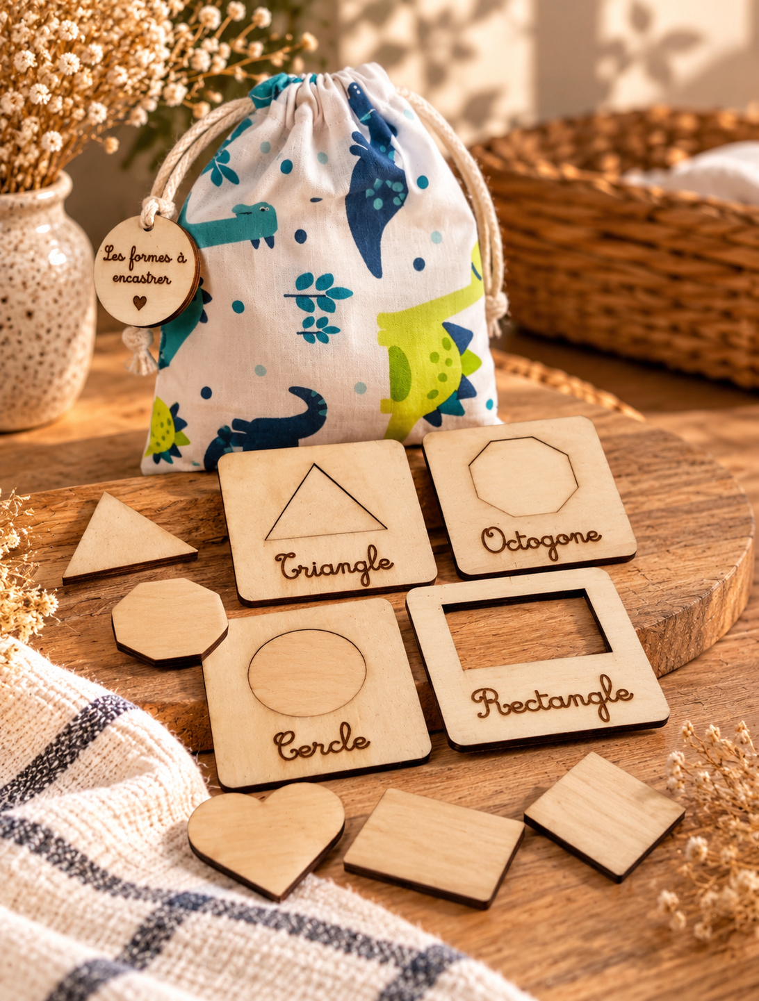 Jeu d'encastrement des formes en bois pour enfant avec 10 cartes Jeu d'encastrement des formes en bois pour enfant avec 10 cartes