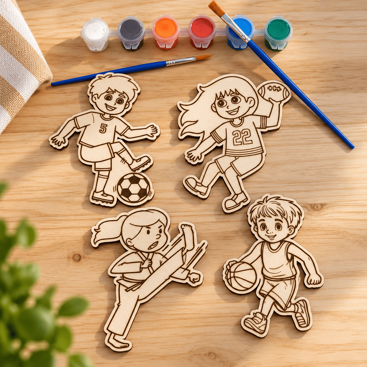 kit créatif de figurines en bois Kit de coloriage en bois sport à peindre pour enfant