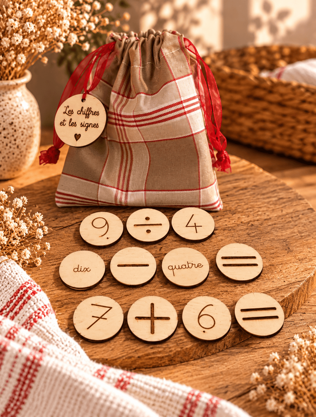 kit éducatif en bois, chiffres et signes (2) Jeu des chiffres en bois avec chiffres et signes de calcul
