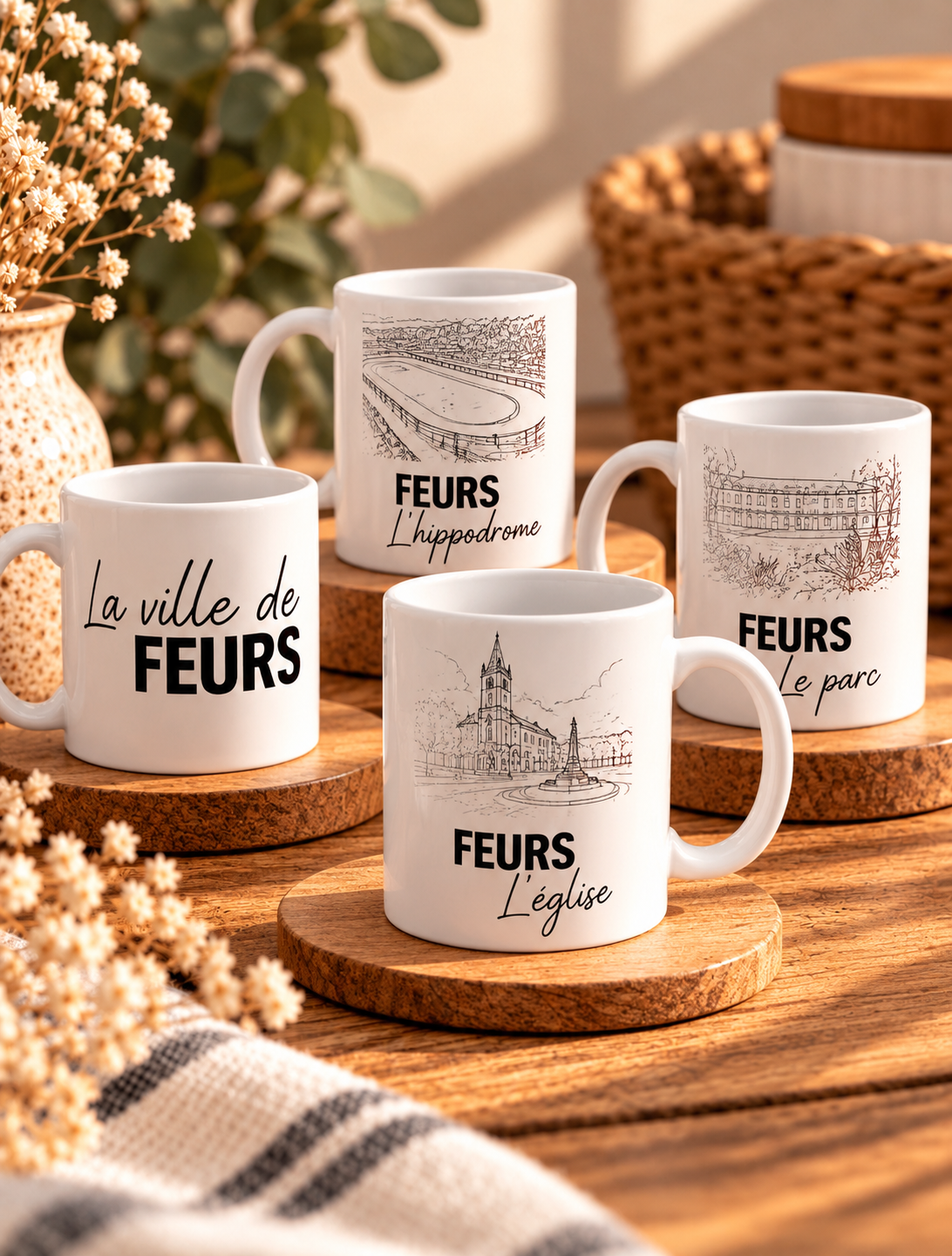 mugs illustrés de feurs sous lumière douce Mug Feurs La ville de Feurs