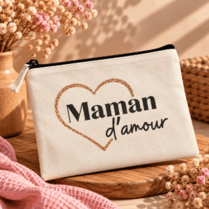 Pochette Maman d'amour avec cœur doré pailleté