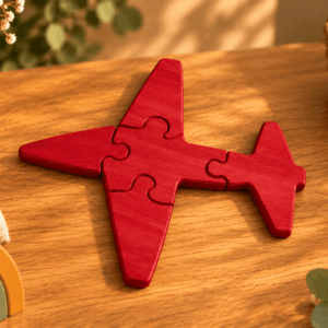 Puzzle avion en bois rouge à assembler pour enfant