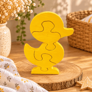 Puzzle canard en bois jaune à assembler pour enfant