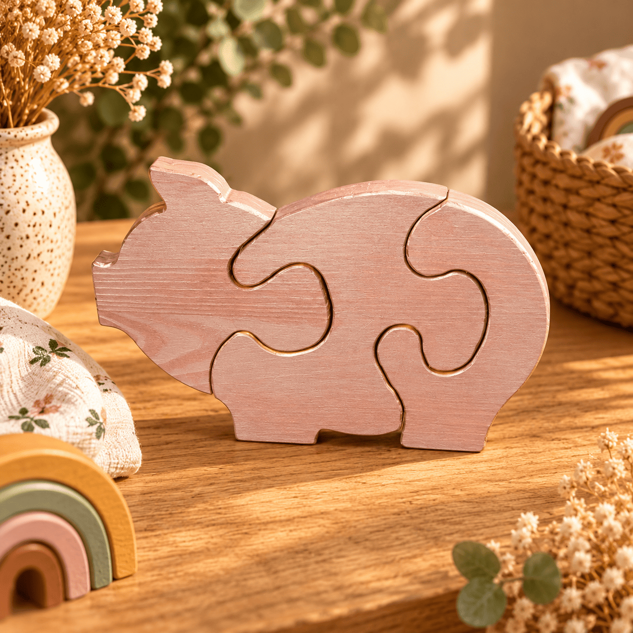 Puzzle cochon en bois rose à assembler pour enfant Puzzle cochon en bois rose à assembler pour enfant
