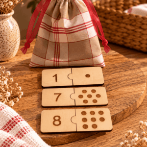 Puzzle des nombres en bois avec chiffres de 1 à 9 et points à associer