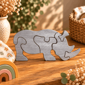 Puzzle rhinocéros en bois à assembler pour enfant