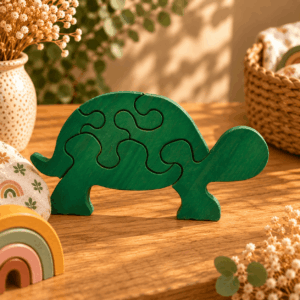 Puzzle tortue en bois vert à assembler pour enfant