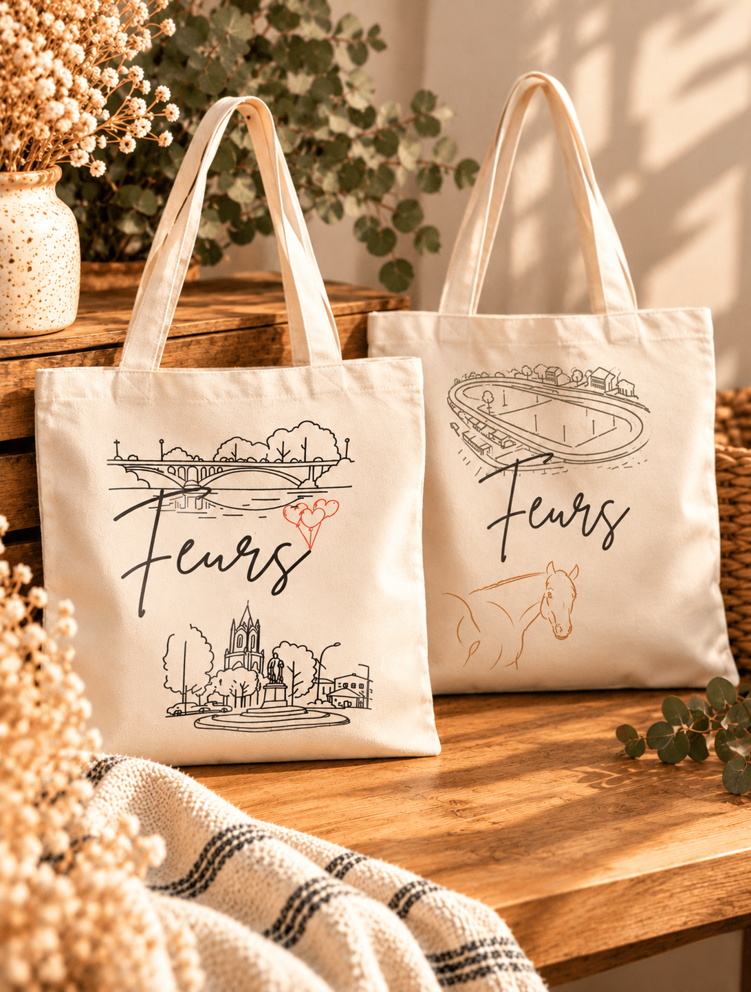 sacs en toile feurs, ambiance rustique sacs en toile feurs, ambiance rustique