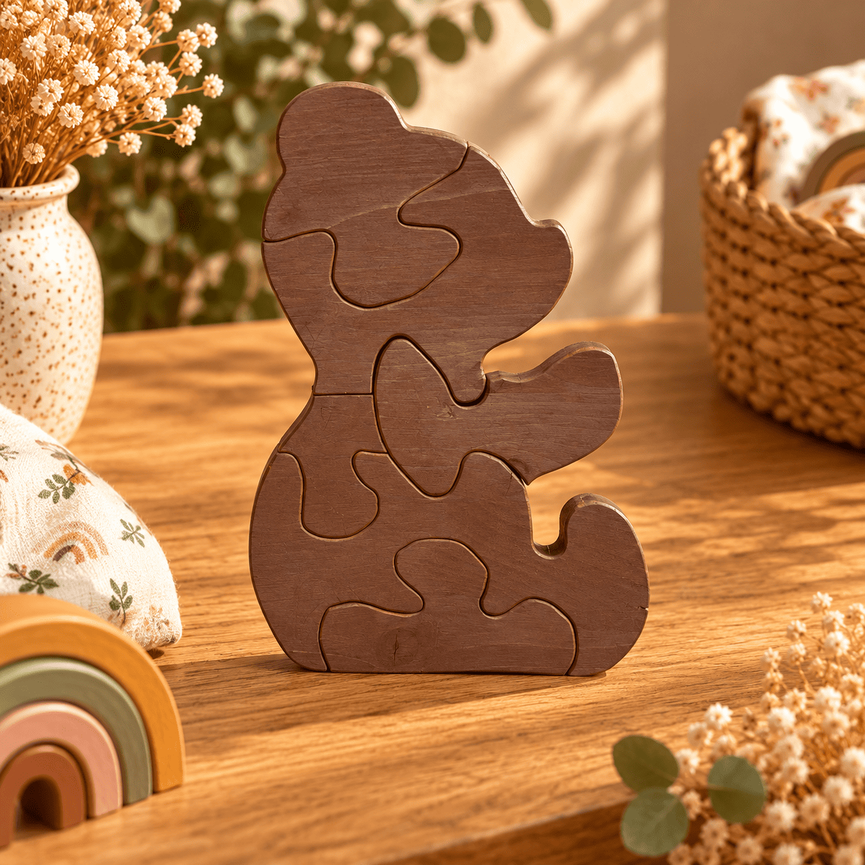 sculpture puzzle en bois chaleureux Puzzle ourson en bois à assembler pour enfant