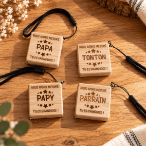 Mètre personnalisé en bois gravé Papa Papy Tonton ou Parrain