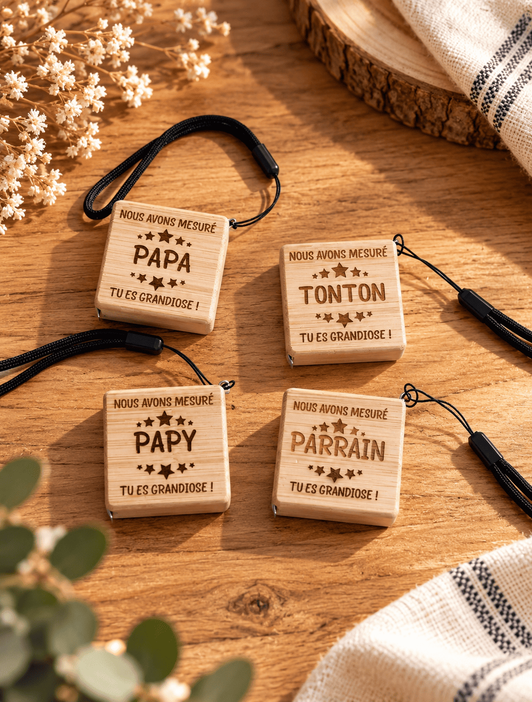 souvenirs en bois pour la famille Mètre personnalisé en bois gravé Papa Papy Tonton ou Parrain